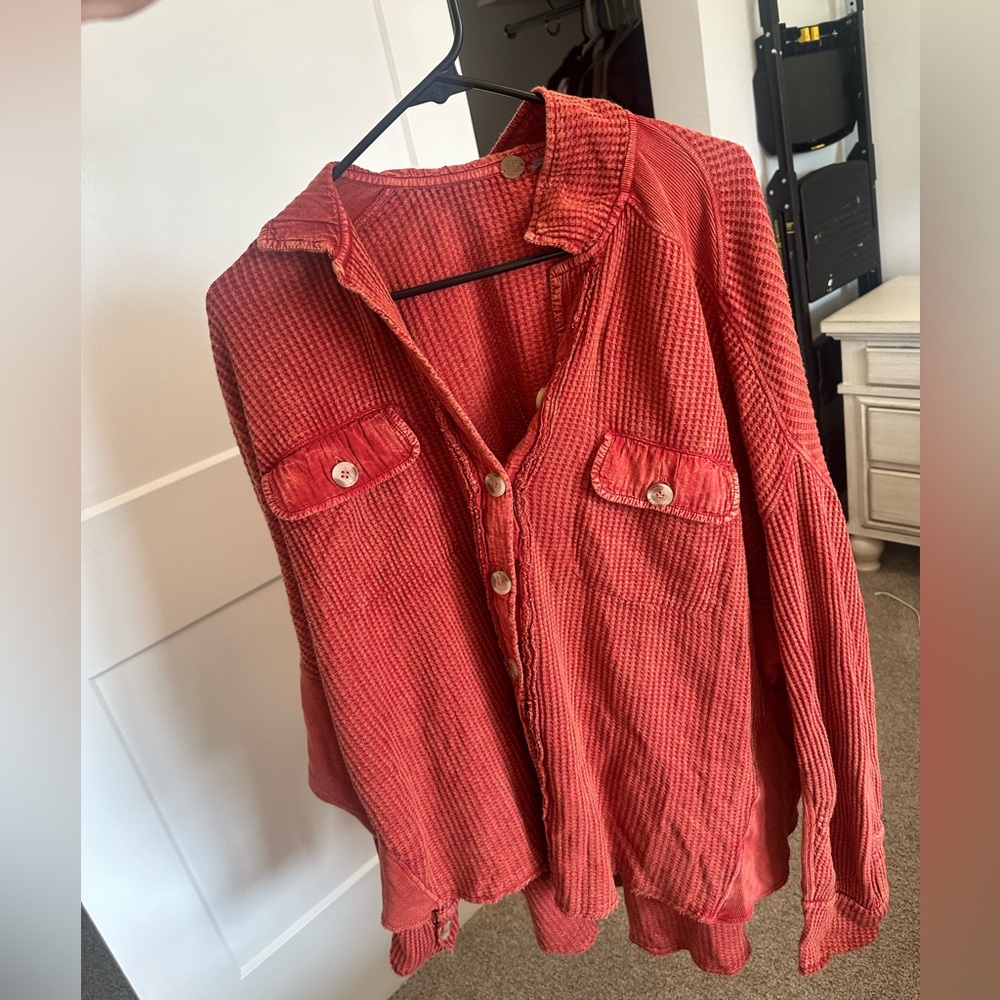 FREE PEOPLE OVERSIZED DISTRESSED SWEATER RED/ORANGE
